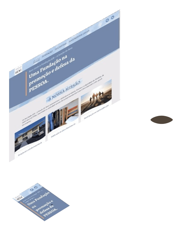 Perspective view of A Junção do Bem website on desktop and phone