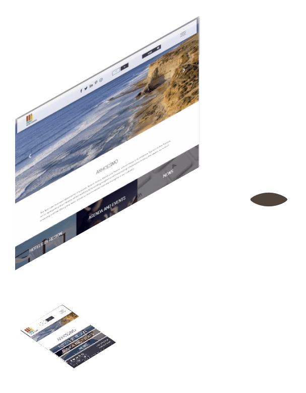 Perspective view of Arhcesmo’ site on desktop and phone