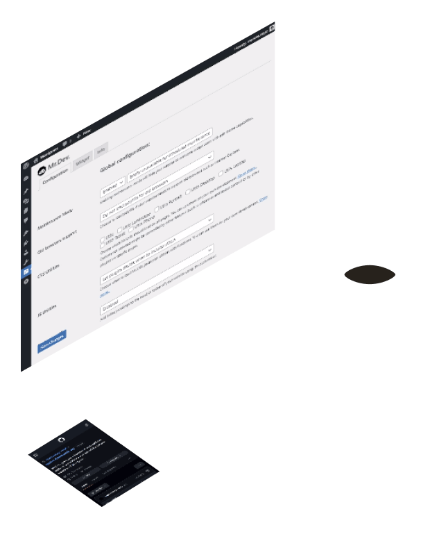 Perspective view of Mr.Dev.'s Framework on desktop and phone