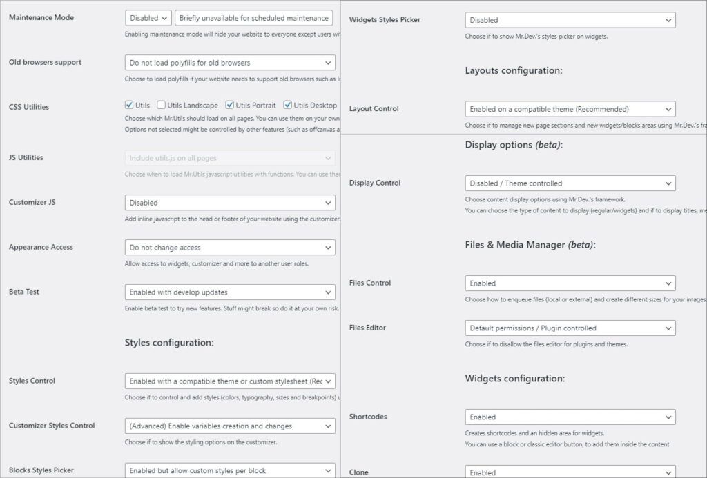 Mr.Dev.'s Framework - Configuration page