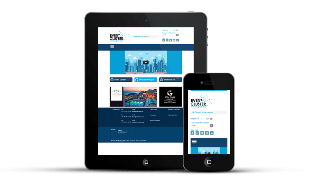 Mockup showing the Eventcluster platform on tablet and mobile