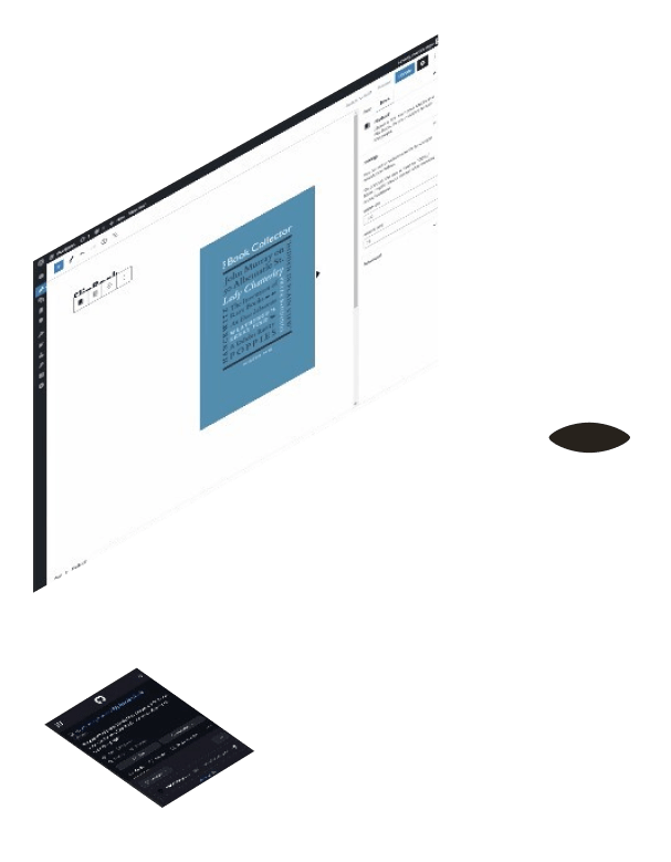 Perspective view of FlipBook Block on desktop and phone