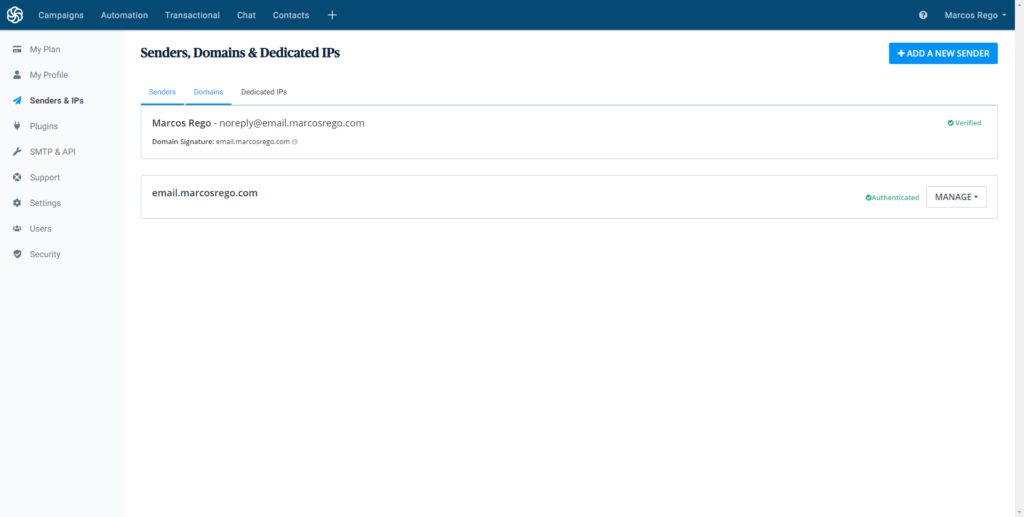 My sendinblue email domain config