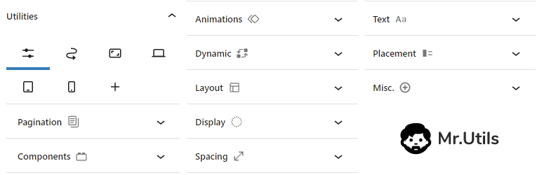 Mr.Utils options on WordPress block editor