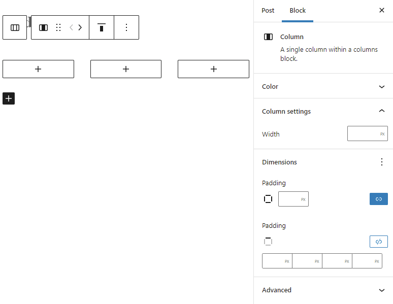 Block editor padding spacing